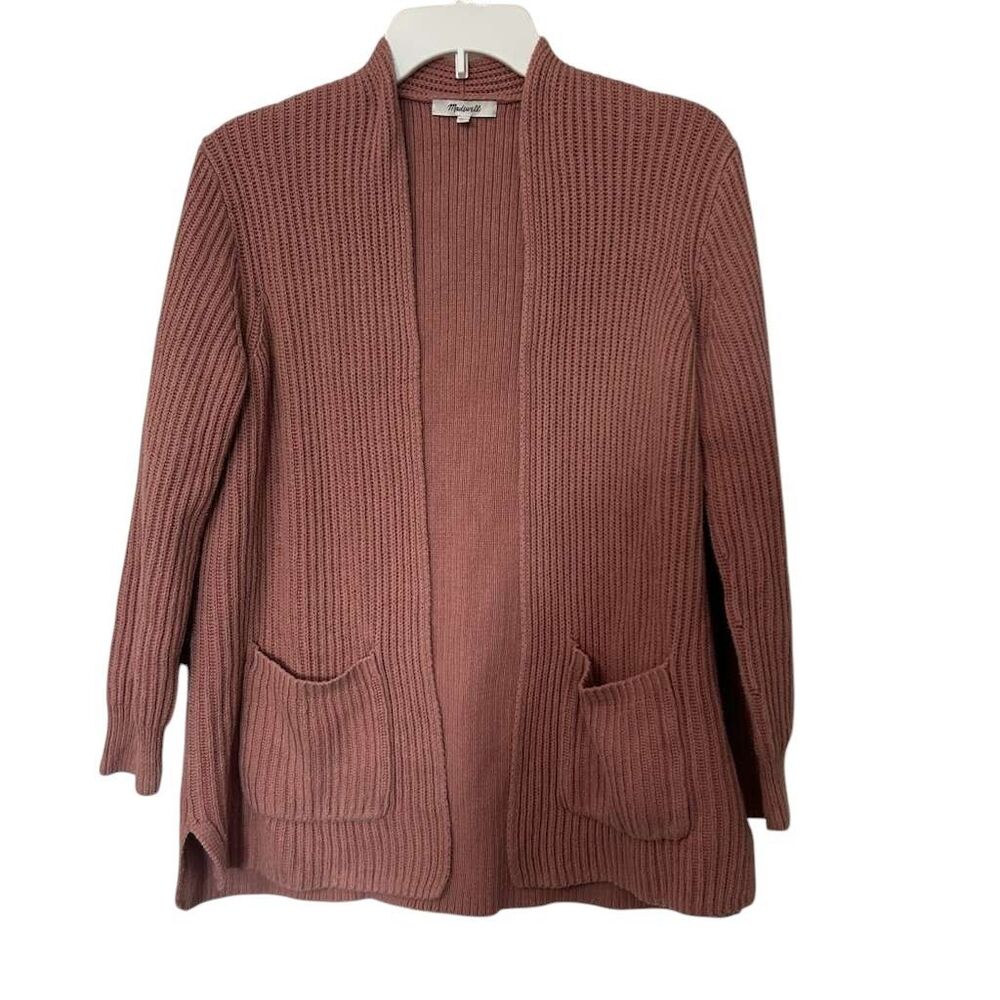 Madewell Nolan Ribbed Open Front Cardigan Women Small Pink Slouchy